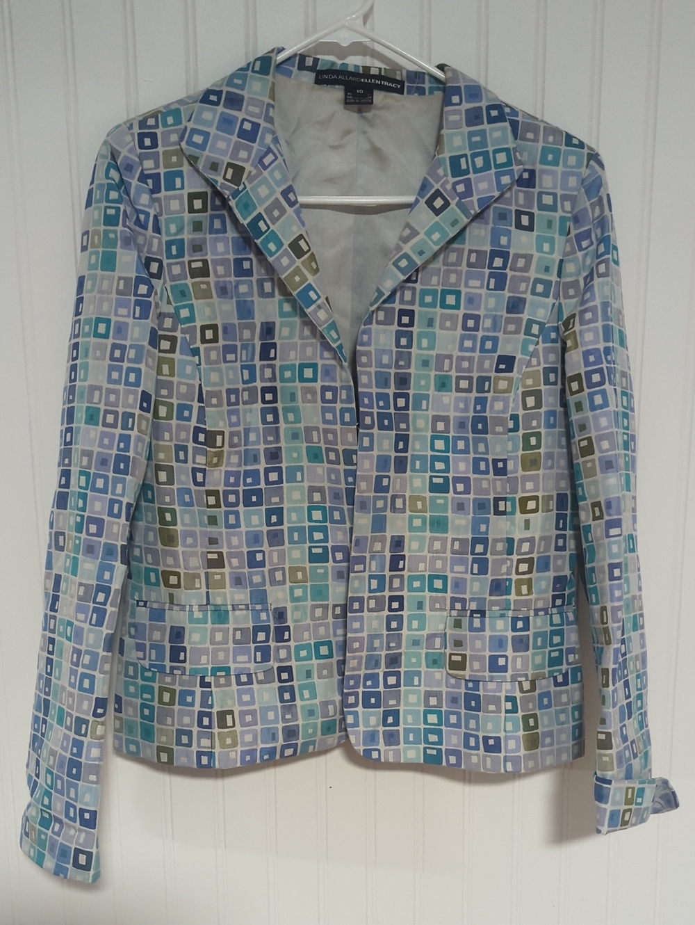 Lined Blue Geometric Print Blazer
